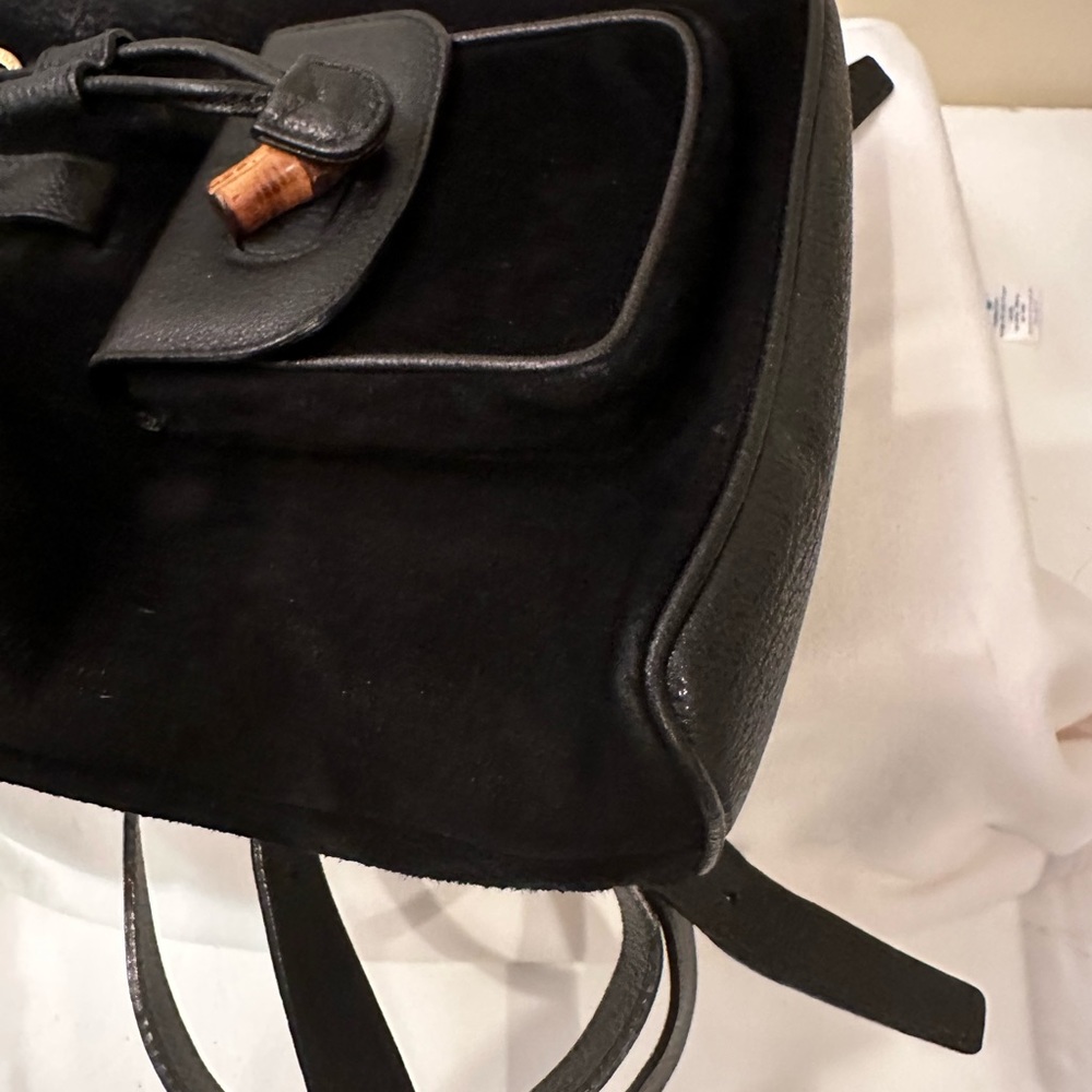 Gucci vintage authentic bamboo black suede small backpack with COA - Picture 13 of 16